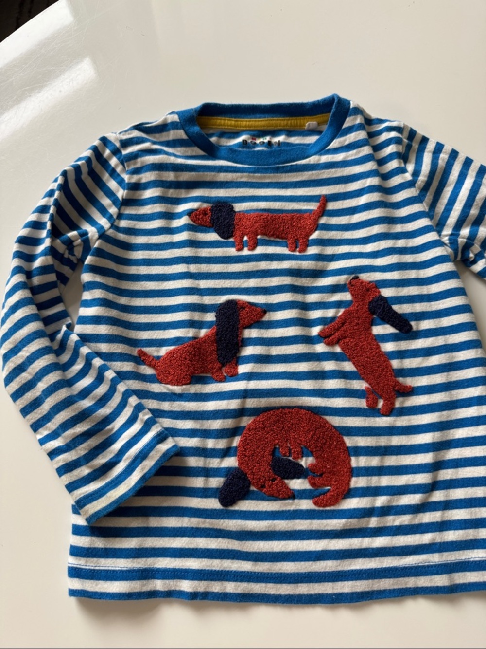 Mini Boden Stripped Long Sleeve Top with Dachshund Appliqués